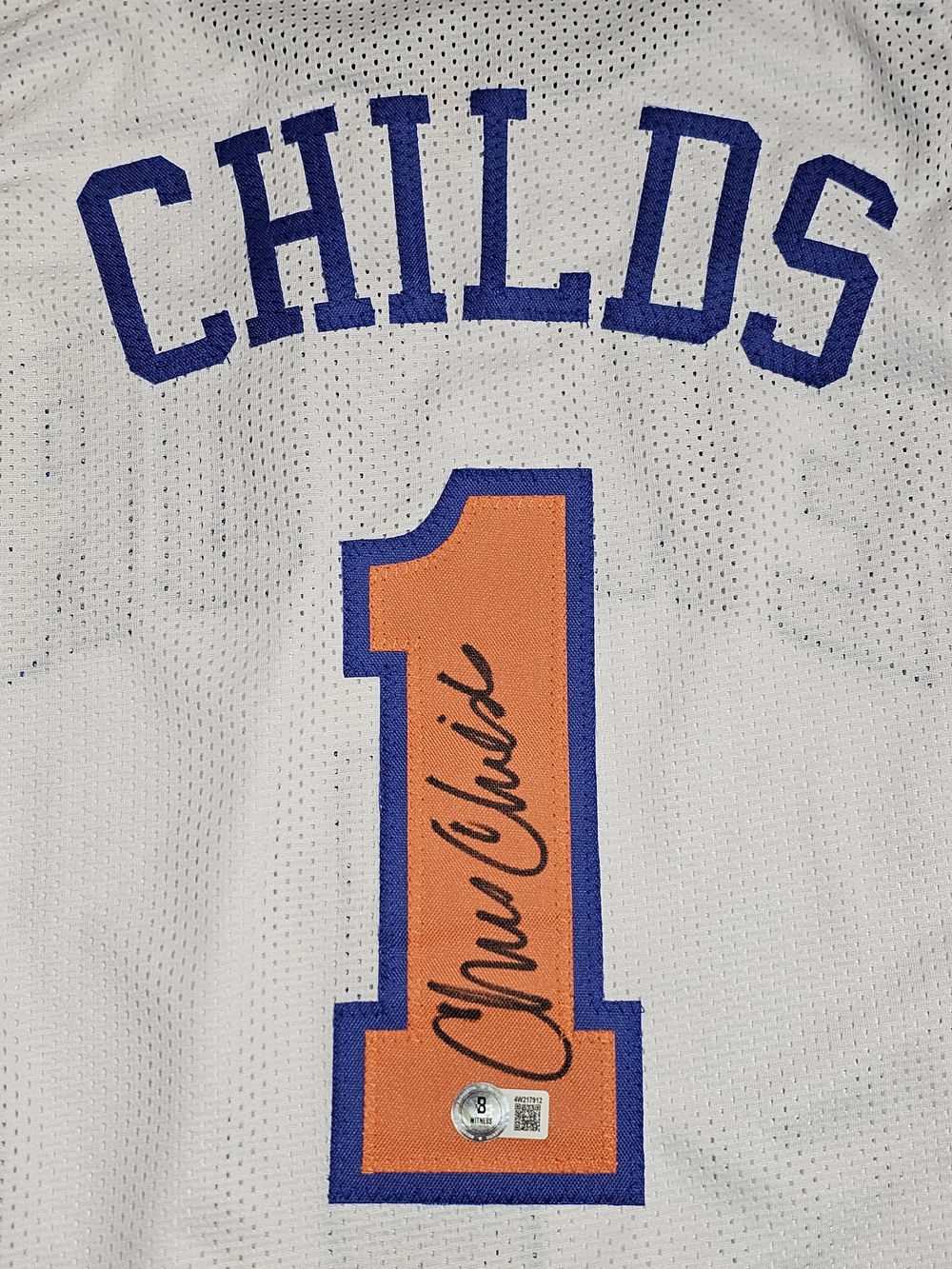 Chris Childs Signed New York Knicks #1 Jersey XL Beckett Witness Authentic COA